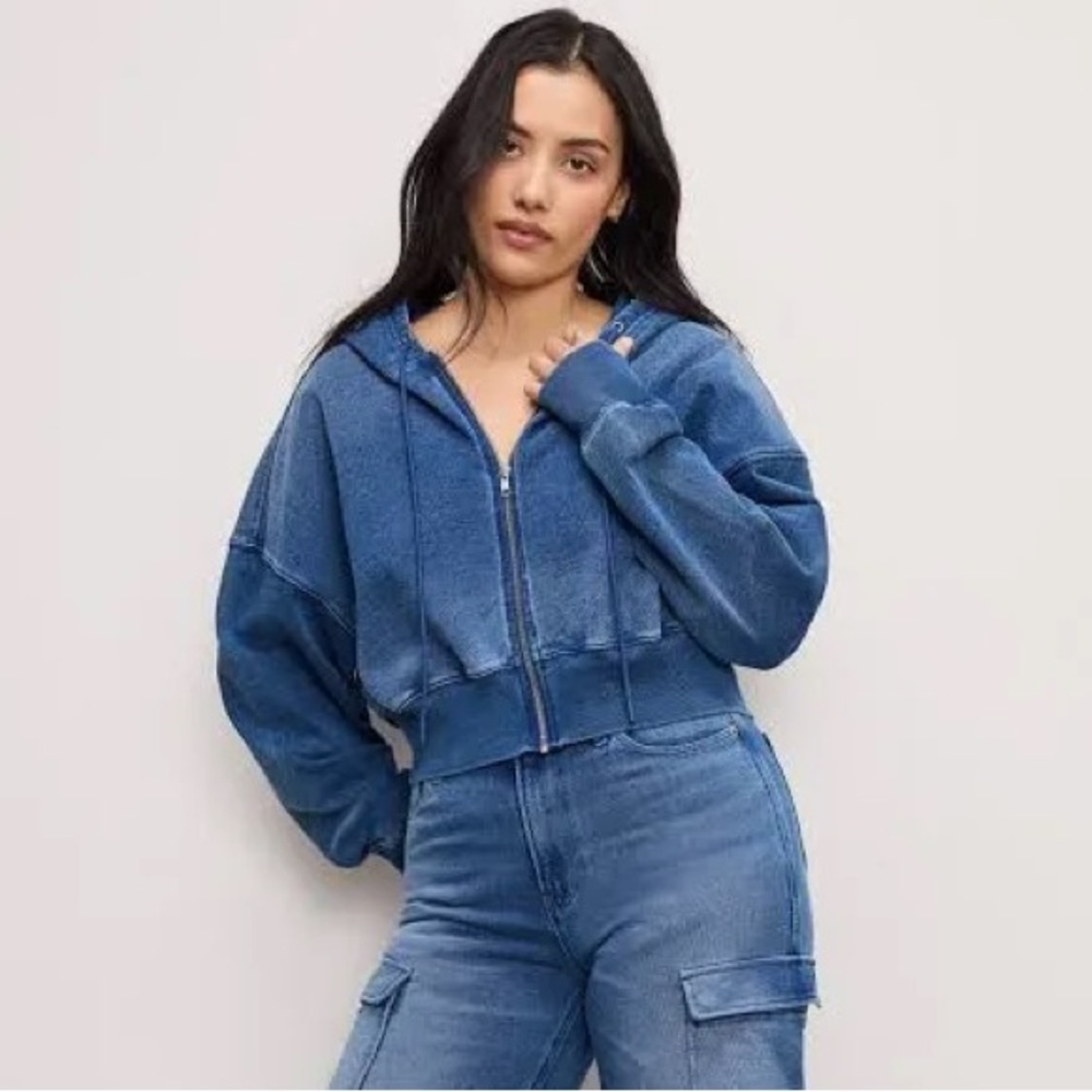Good American Jeanius Zip Up Hoodie